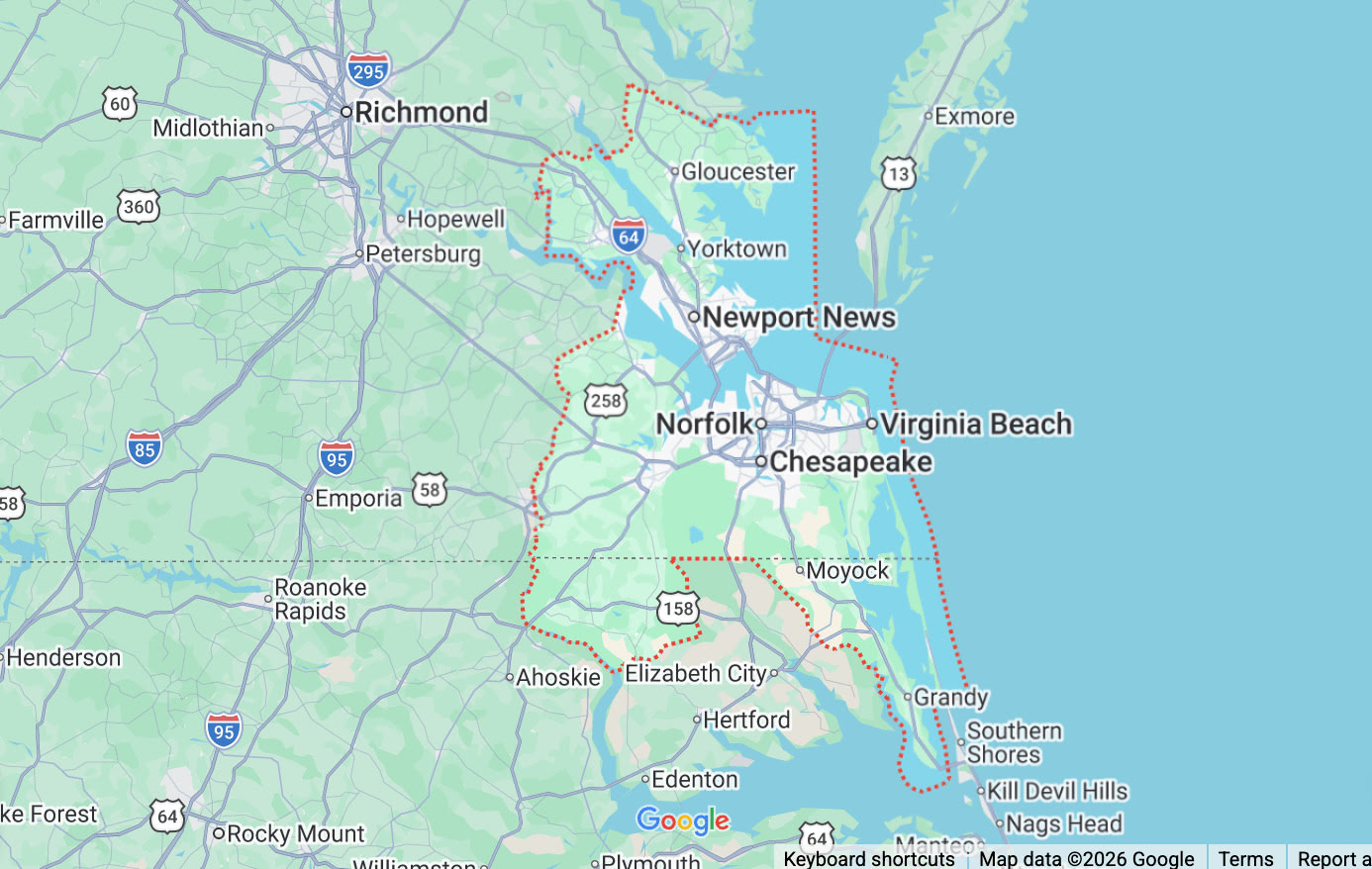 Hampton Roads Service Area Map