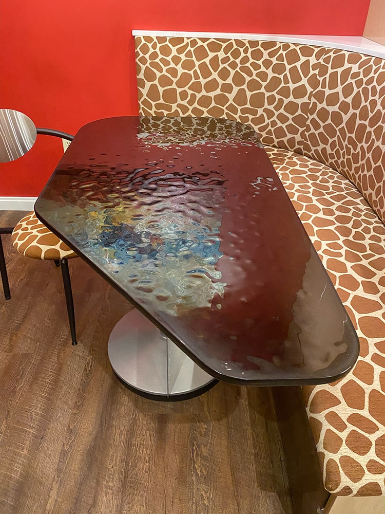 Custom Gray Textured Glass Table With Curved Edges – More Than Glass